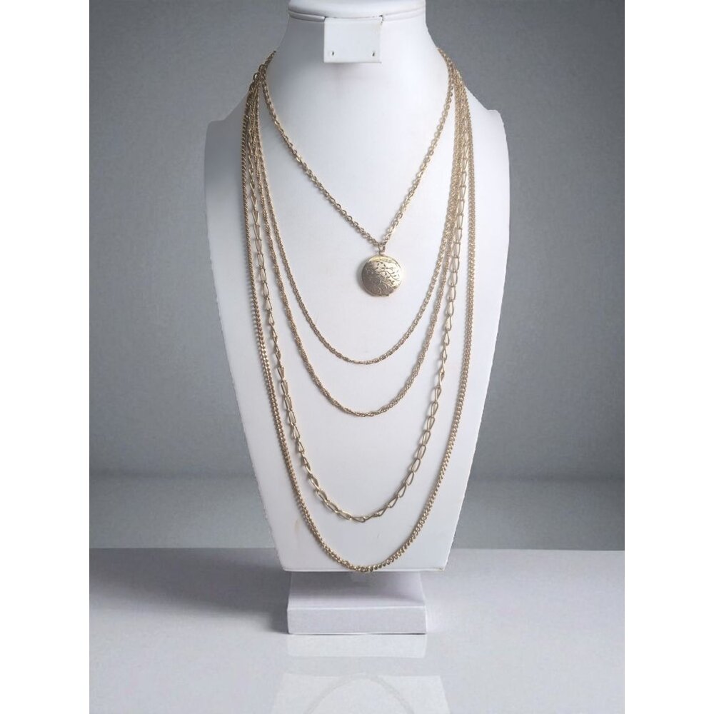 Vintage Signed Citation Multi-Strand Gold Tone Necklace Round Locket